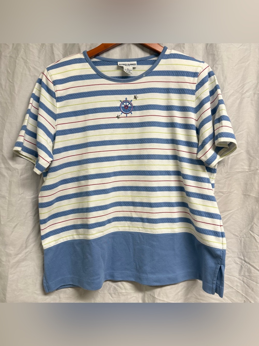 Vintage Alfred Dunner Blue & White Striped Nautical Tee